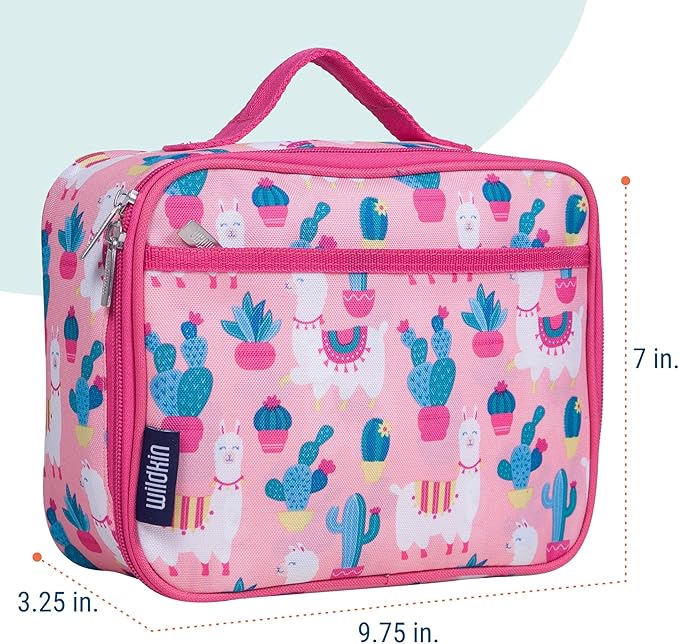 Wildkin Kids Insulated Lunch Box – Durable and Reusable for School & Travel - Llamas and Cactus