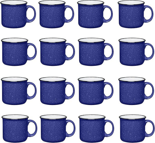 Set of 16 Ceramic Campfire Mugs – 15 Oz, Royal Blue – Coffee & Tea Cups for Home, Work, Travel, Camping – Customizable, Great for DIY, Events, Companies