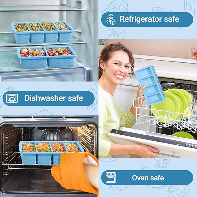 Silicone Freezer Molds for Soup with Lid, 1-Cup & 2-Cup Large Ice Cube Trays Food Storage Containers for Meal Prep, Freeze 250mL/125mL Portions – 2 Pack