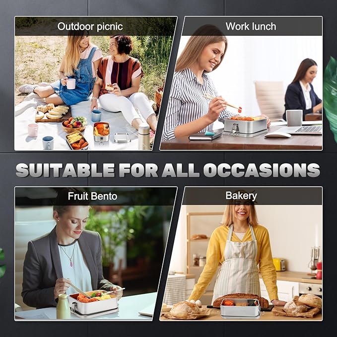 Umigy 6 Pcs Stainless Steel Food Containers 550/850/1000/1200/1400/24000 ml Metal Bento Lunch Box Stainless Steel Food Storage Containers, Lockable Clips to Leak Proof, Reusable Dishwasher Snack Box