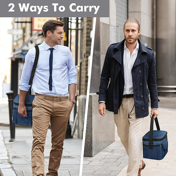 Tirrinia Insulated Lunch Bag for Women Men, Leakproof Lunch Box Containers for Adult, Work, School, Soft Lunchbox for Kids,Boys, Adult Cooler Bag for Picnic Hiking Beach,Dark Blue