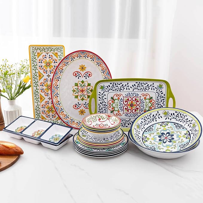 Talavera Melamine Large Serving Bowl, 13.75" x 2.75" Mixing, Pasta Serving Bowls set of 2,100% Melamine Soup Bowl Salad Bowl Fruit Bowls,Lightweight and Unbreakable…