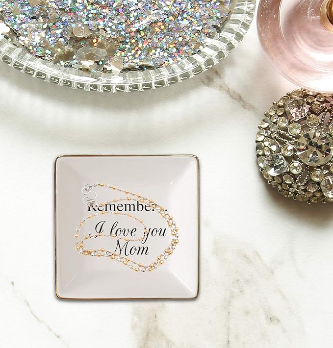 Simply Charmed Love You Mom Jewelry Dish - Elegant Trinket Tray for Rings & Small Keepsakes - Gifts for Mom from Daughter or Son - Gift for Mother's Day or Birthday