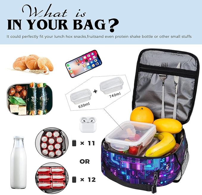 Video Game Insulated Lunch Box for Boys Girls Portable Game Lunch Bag for Kids Adult Teens School Work Office Travel Picnic Hiking Beach Cooler Reusable Waterproof Gaming Lunchbox