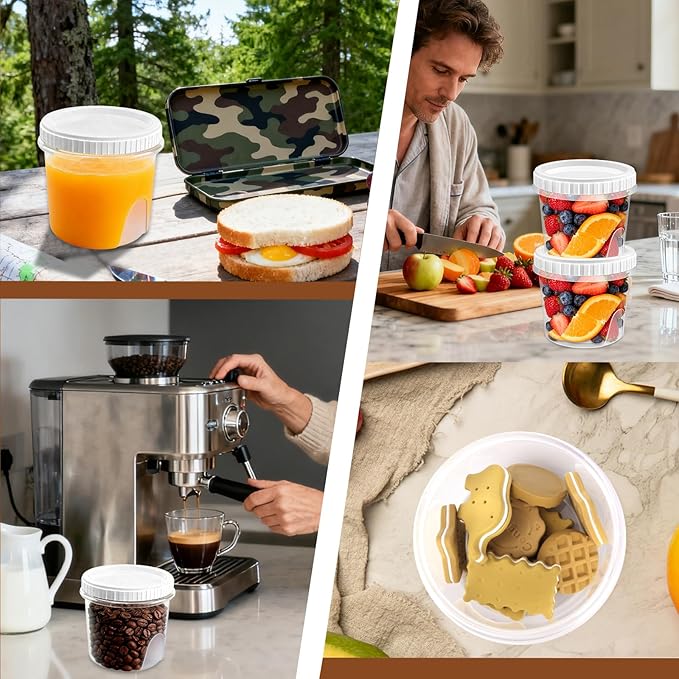 10 Pack 24oz Reusable Small Plastic Containers with Screw Lids, Small Food Storage Freezer Containers, Deli Containers Stackable Food Storage Jars, Sauce Condiment Jars Lunch Box Accessories