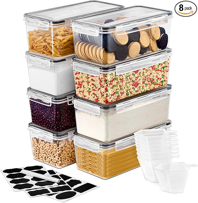 Sorbus Food Storage Containers - Pack of 8 - Air Tight, Four-Way Snap Lids Keeps Food Fresh - Store Cereal, Pasta, Flour, Nuts, Candy - Durable Plastic Kitchen Pantry Bins