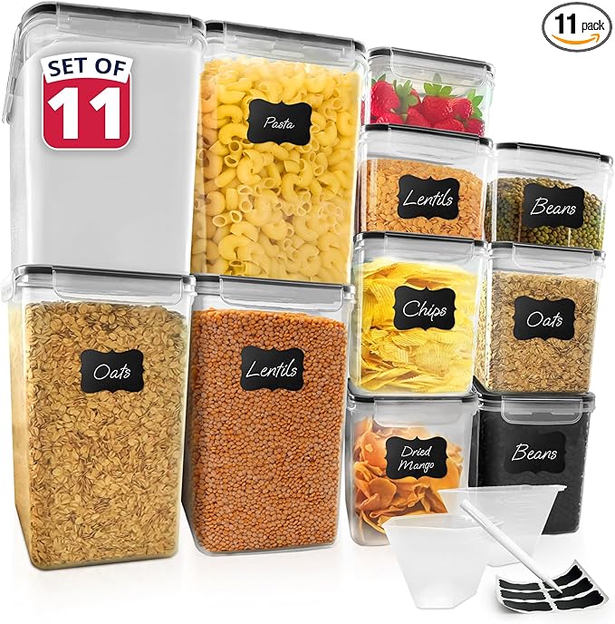 Reli. Airtight Food Storage Containers with Lids (11 Sets) | Kitchen Organizers and Storage Pantry Organizers | BPA Free Plastic Food Container XL Size Variety Pack w/ 2 Measuring Cups, 12 Labels, Pen