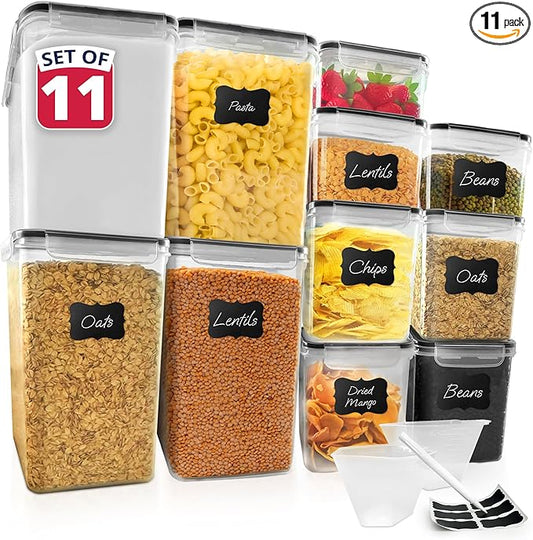 Reli. Airtight Food Storage Containers with Lids (11 Sets) | Kitchen Organizers and Storage Pantry Organizers | BPA Free Plastic Food Container XL Size Variety Pack w/ 2 Measuring Cups, 12 Labels, Pen