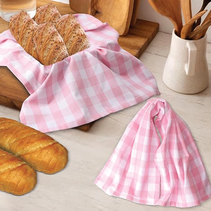Urban Villa Kitchen Towels Set of 6 Buffalo Checks Pink/White Kitchen Towels 20X30 Inches 100% Cotton Highly Absorbent Kitchen Towels Premium Quality Ultra Soft Mitered Corners KitchenTowels