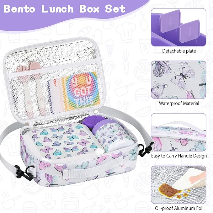 Bento Lunch Box for Kids with 12oz Soup Thermo Leak-Proof Lunch Food Container with 5 Compartment Thermo Hot Food Jar and Insulated Lunch Bag for Kid Toddler Girls Boys to School