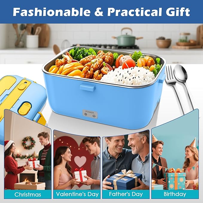 100W Heated Lunch Boxes for Adults 12V 24V 110V-230V Electric Lunch Box Food Heater for Car/Truck Portable Food Heating Boxes with 1.8L 304 SS Containe