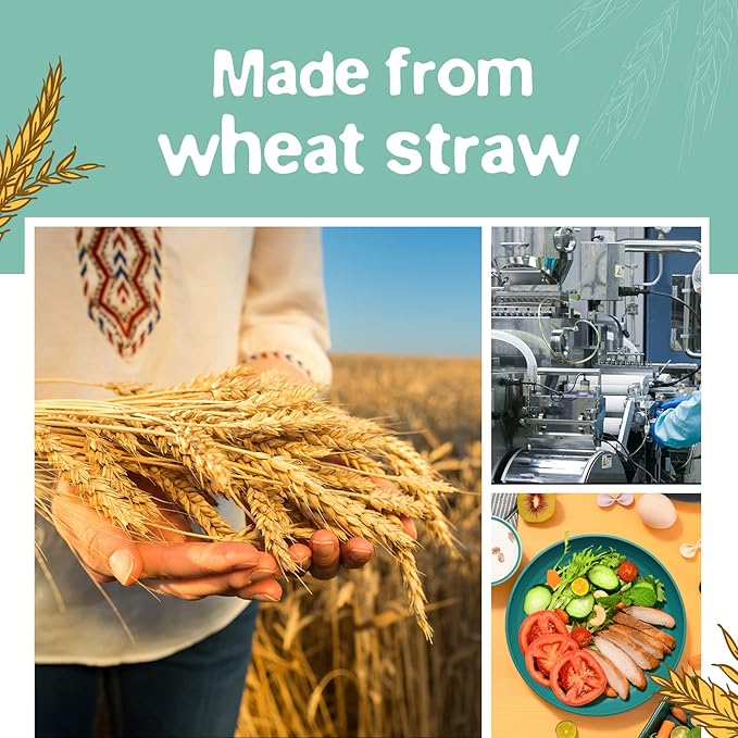 Teivio 32-Piece Kitchen Plastic Wheat Straw Dinnerware Set, Service for 8, Dinner Plates, Dessert Plate, Cereal Bowls, Cups, Unbreakable Colorful Plastic Outdoor Camping Dishes, Sky Multicolor