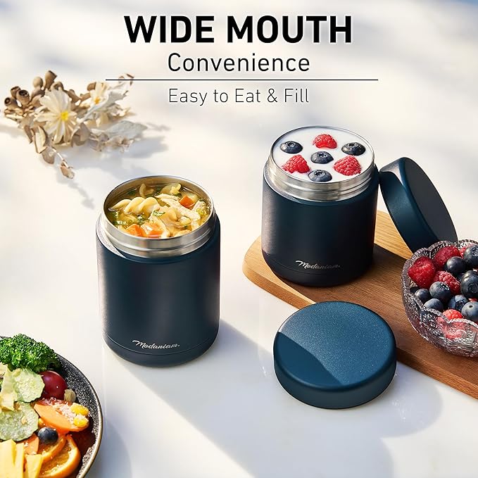 Stainless steel Insulated Food Jars set (16Oz + 12 OZ) wide mouth, Insulated Lunch Containers,Insulated food container, Hot Food Lunch Container, Hot Lunch Box - Midnight Navy