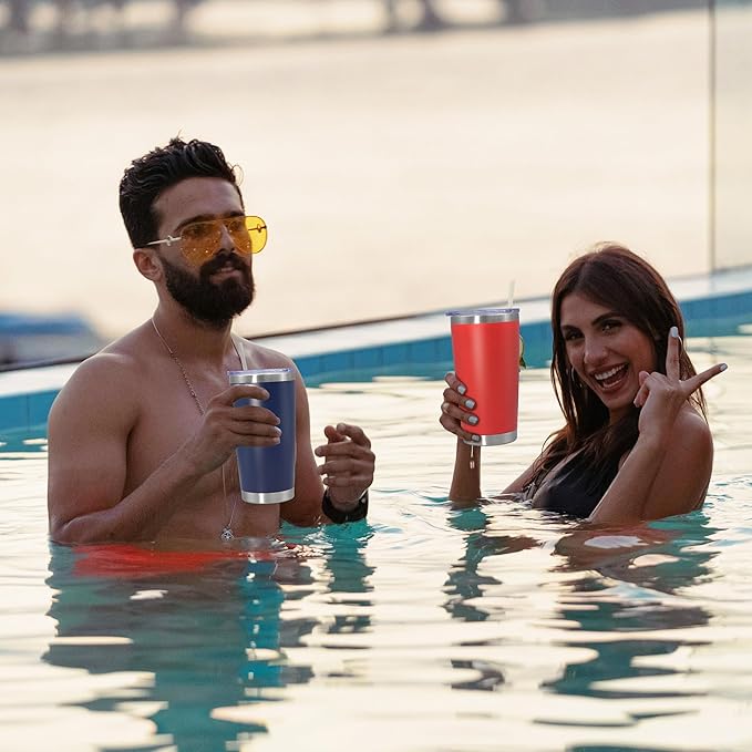 20 oz Tumbler Coffee Tavel Tumblers Bulk with Lid Stainless Steel Double Wall Vacuum Insulated Mug Powder Coated Cups fit Car Cupholder for Hot and Cold - Red, 8Pack