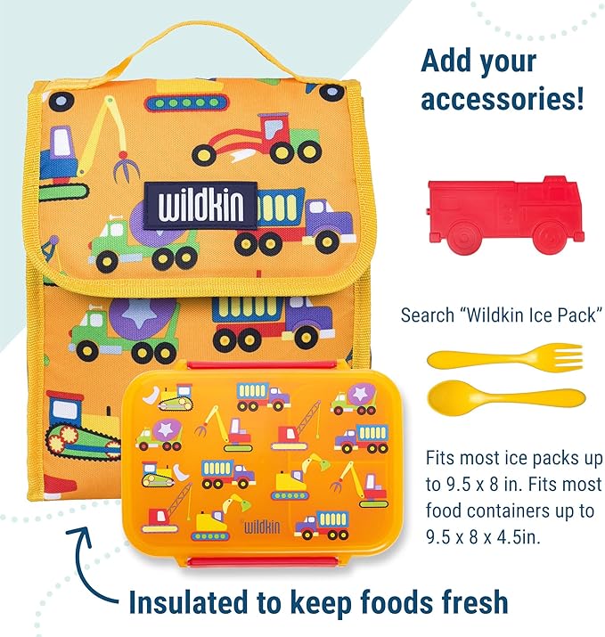 Wildkin Kids Insulated Lunch Bag – Reusable, Ideal for Hot/Cold Snacks, School & Travel - Under Construction