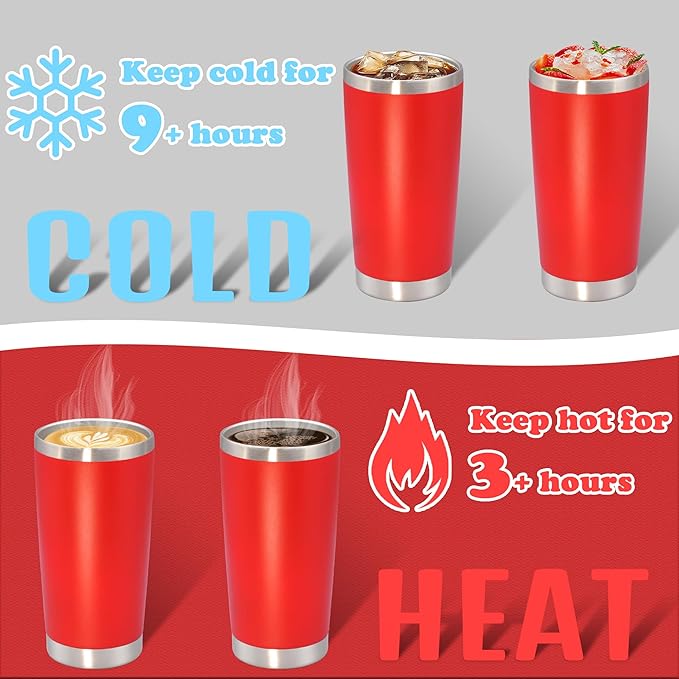 20 oz Tumbler with lid Double Wall Vacuum Insulated Tumblers Stainless Steel Coffee Mug Travel Coffee Tumbler Powder Coated Tumbler Cup Keep Hot&Cold - (Red 12 Pack)