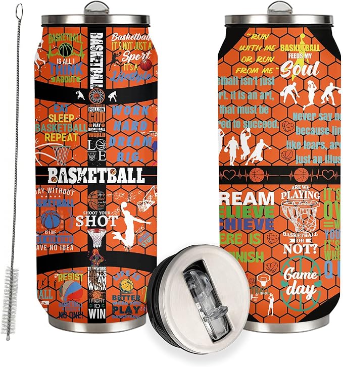Basketball Tumbler Travel Cup With Lid - Stainless Steel Vacuum Coffee Mug 17 Oz - Basketball Gifts