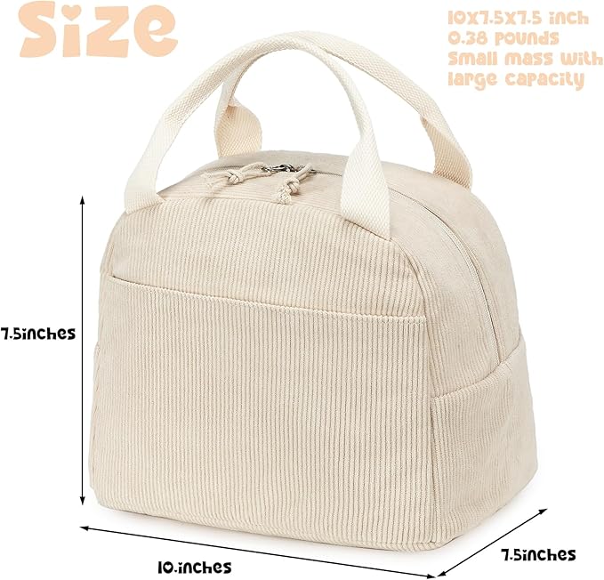 Bluboon Lunch Bag for Women Men Cute Corduroy Lunch Tote Bags Reusable Insulated Lunch Box Large Capacity Reusable Insulated Cooler for Work Picnic or Travel