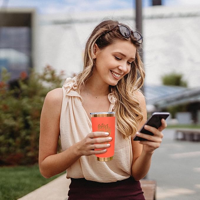 20 oz Tumbler Stainless Steel Tumbler with Lid and Straw, Double Wall Vacuum Insulated Travel Coffee Mug for Laser Engrave, Powder Coated Cup for Hot and Cold Drinks (Orange,1 pack)