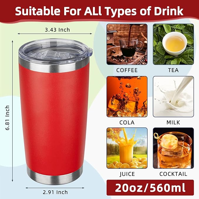20oz Tumbler with Lid Stainless Steel Insulated Tumblers Travel Coffee Tumbler Bulk Double Wall Vacuum Insulated Water Cup Christmas Gifts for Women Men Her Him Home Office (Red, 1pack)