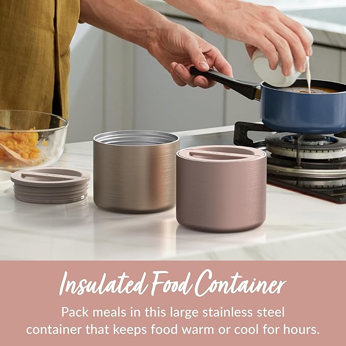 Bentgo Stainless Insulated Food Container - 2.4 Cups (19 oz), Triple-Layer Insulation, Vacuum Seal, Leak-Proof, Built-In Handle, Wide Opening, Premium Stainless Steel, for Cool/Warm Foods (Rose Gold)