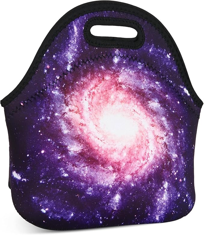 Violet Mist Women's Reusable Neoprene Lunch Bag, Galaxy Sky Insulated, Thermal, Waterproof, 11.42"L x 10.43"H x 5.51"W, 8.7 inches, fits containers up to 7"W x 6"L