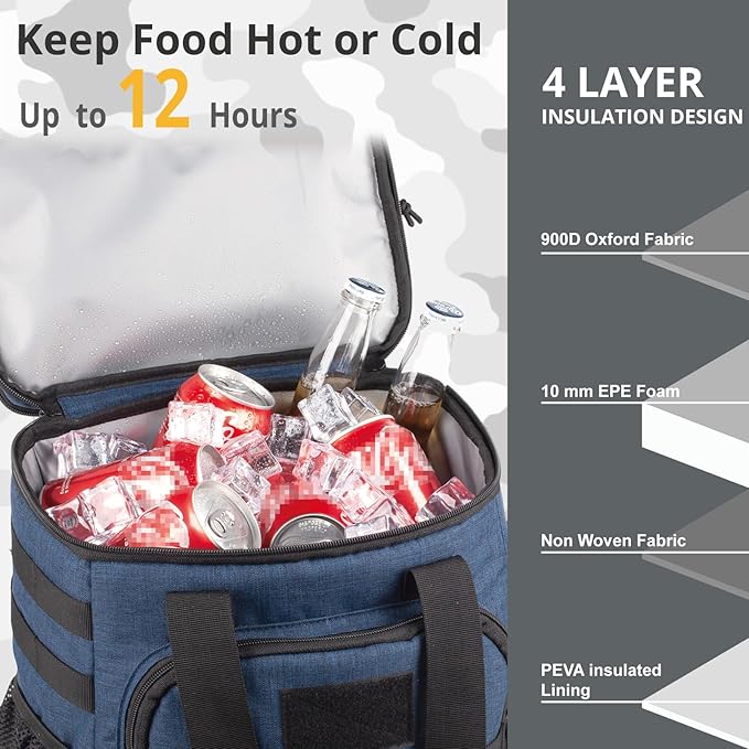 Tactical Backpack Cooler,Lunch Backpack for Men Adults Work with Handle，Soft Cooler Backpack Insulated Waterproof Leak Proof