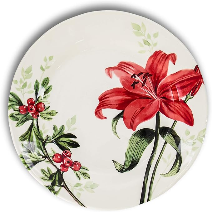 Tudor Royal 16-Piece Round Porcelain Dinnerware Set, Service for 4, Rosemary, Summer Flowers, Plates Bowls Dishes, Glossy, Premium Quality Dish Set, Unique Pattern