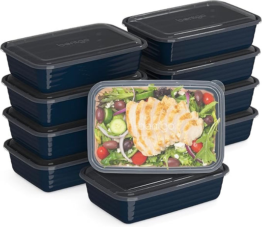 Bentgo Prep - 20-Piece 1-Compartment Reusable Meal Prep Containers with Lids, PFAS & BPA Free Materials, Durable, Microwave, Freezer, & Dishwasher Safe To Go Food Storage (Navy Blue)