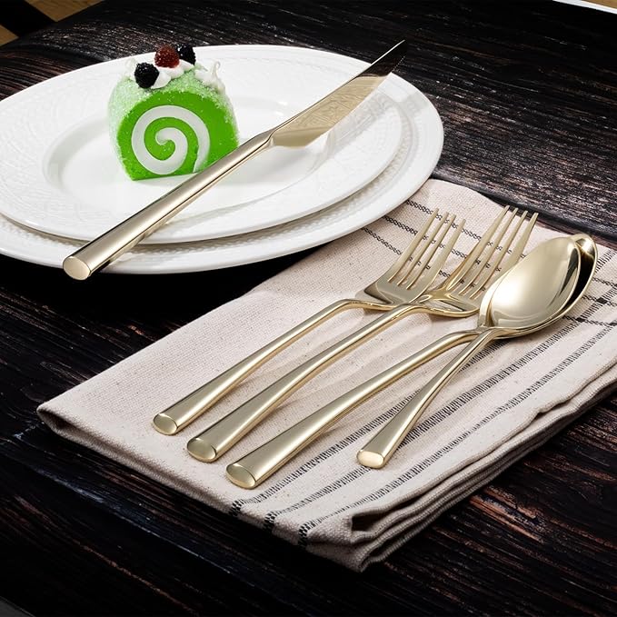 Alata Bailey Champagne Gold 20-Piece Forged Stainless Steel Flatware Set Cutlery Set, Service for 4, Silver Finish, Dishwasher Safe