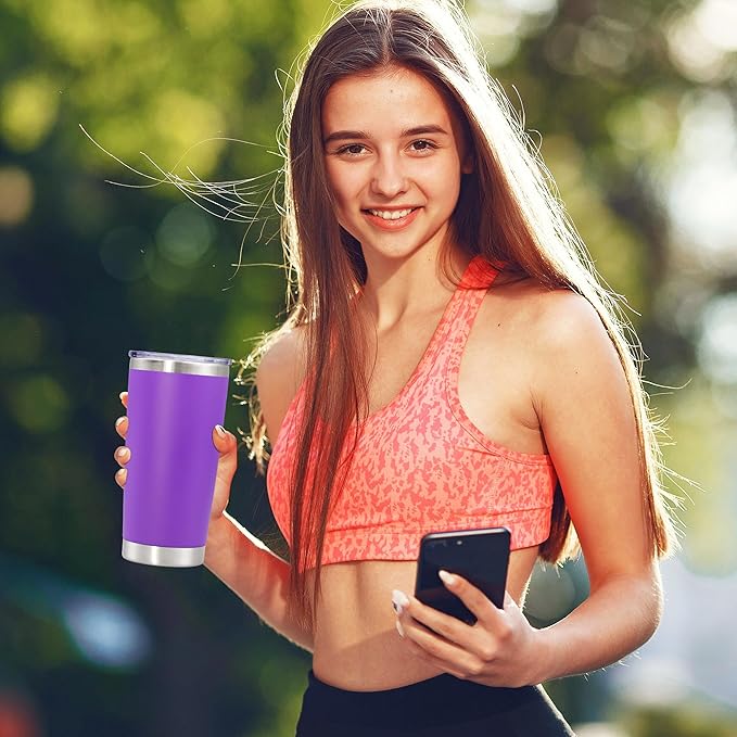 20 oz Tumbler with lid Double Wall Vacuum Insulated Tumblers Stainless Steel Coffee Mug Travel Coffee Tumbler Powder Coated Tumbler Cup Keep Hot&Cold - (PurPle 1 Pack)