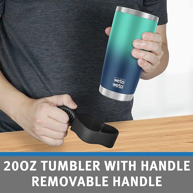 WETOWETO 20oz Insulated Stainless Steel Tumbler, Coffee Mug with 2 Lids and 2 Straws, Vacuum Sealed, Leak-Proof for Travel (Green-Blue Gradient, 1 Pack)