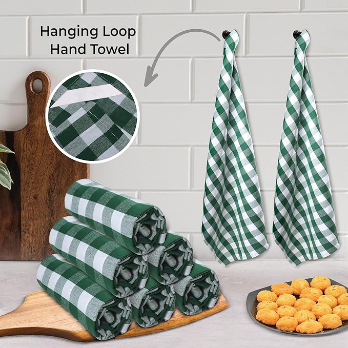 Urban Villa Kitchen Towels Set of 6 Buffalo Checks Hunter/White Kitchen Towels 20X30 Inches 100% Cotton Highly Absorbent Kitchen Towels Premium Quality Ultra Soft Mitered Corners Kitchen Towels