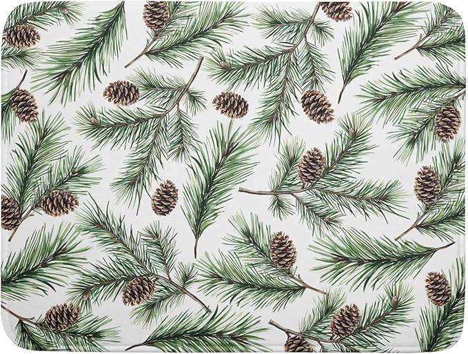 Winter Dish Drying Mat for Kitchen Counter Pine Needle Cone Festival Xmas Microfiber Absorbent Dish Draining Reusable Washable Foldable Extra Large 18"x24"
