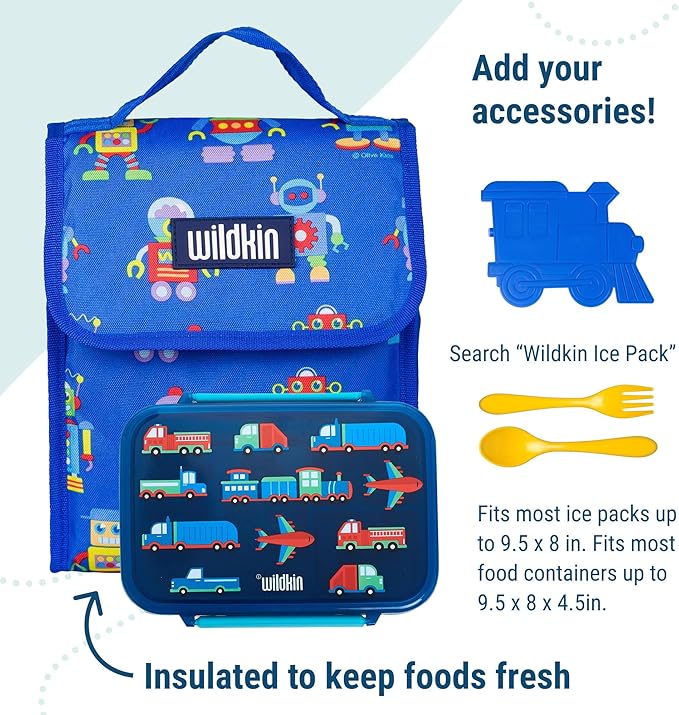 Wildkin Kids Insulated Lunch Bag – Reusable, Ideal for Hot/Cold Snacks, School & Travel - Robots
