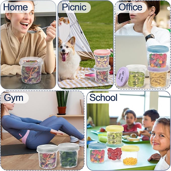 24pcs 16 oz Plastic Deli Containers with Screw Lids, Small Freezer Container Reusable 2 Cup Food Storage Container with Pen & Brush for Snack Salad Fruit, Microwave & Dishwasher Safe BPA Free