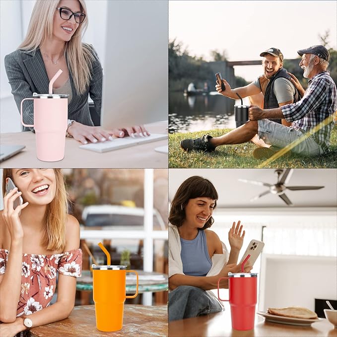 Sursip Kids 24 oz Insulated Cup with Handle, Toddler Double Wall Vacuum Stainless Steel Tumbler with Straw and 2 Lids, For Cold/Hot Drinks, School Mug for Toddler Girls and Boys (PurpleBlue-1 Pack)