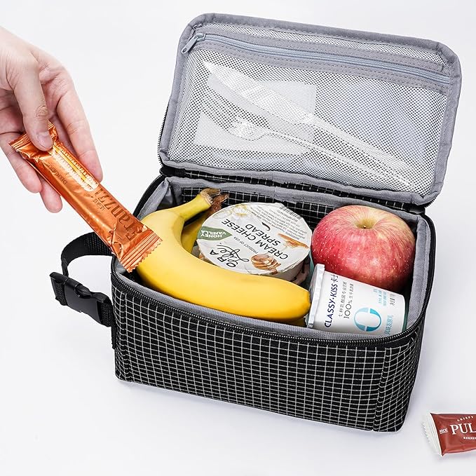 Cerbonny Small Lunch Box,Freezable Lunch Bag for Adults & Kids,Small Lunch Box for Men,Mini Cooler Bag with Buckle Handle,Insulated Cooler Bag for Work School Travel(Black Check)