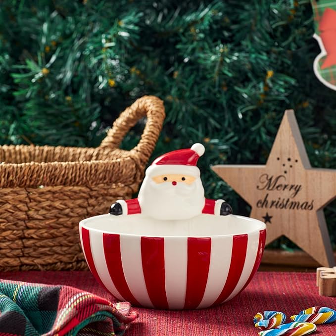 Bico Santa Claus Ceramic Candy Bowl, 18oz – Hand-Painted Holiday Treat Bowl, Christmas Decorative Dish for Candy, Jam, or Sauce – Microwave & Dishwasher Safe