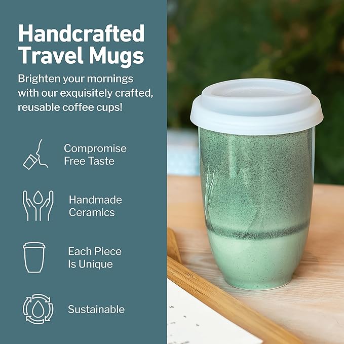 Travel Mug – Travel Coffee Tumbler – On the Go Coffee Mug – Microwave & Dishwasher Safe Green CoffeeTumbler - Gifts for Women Men Him Her – 12oz – Emerald