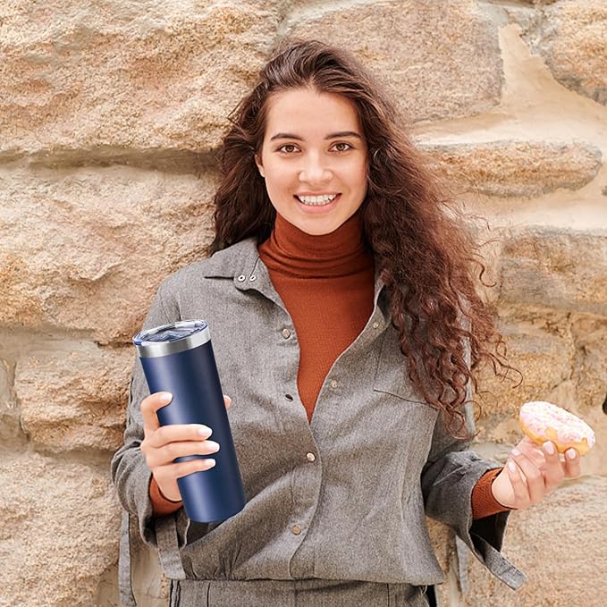 20 oz Skinny Tumbler with Lid and Straw,Stainless Steel Vacuum Insulated Tumbler Cup Double Wall Leak-proof Coffee Mug,Travel Thermal Water Tumbler for Home,Office,Outdoor(Navy Blue,4)