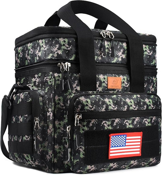 Tactical Lunch Box for Men, Expandable Heavy Duty Double Deck Tactical Lunch Bag with Shoulder Strap, Leakproof & Insulated Lunch Cooler Bag for Adult Work Picnic Travel,20L (Black Camo)