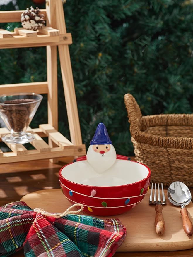 Bico Gnome Mushroom Ceramic Candy Bowl, 21oz – Hand-Painted Holiday Treat Bowl, Christmas Decorative Dish for Candy, Jam, or Sauce – Microwave & Dishwasher Safe