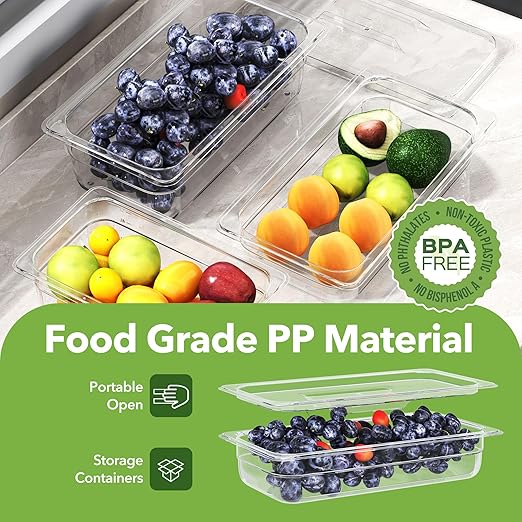 6 Pack Plastic Food Pan with Lid 1/3 Size 2.5 Inch Deep Restaurant Clear Food Storage Containers Polycarbonate Commercial Hotel Pans for Fruits Vegetables Beans Corns (6 PCS, 2.5'' Deep)
