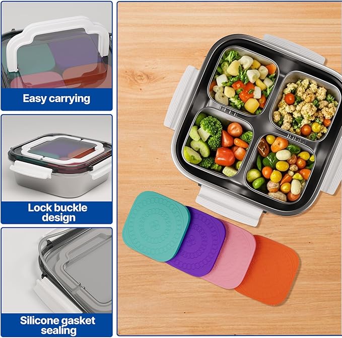 Set of 2 Stainless Steel Conntainers with Lids 5 Pack,Large Stainless Steel Container(1.5qt) and Set of 4 Snack Containers,Convenient to Carry,Suitable for Picnics and Travel