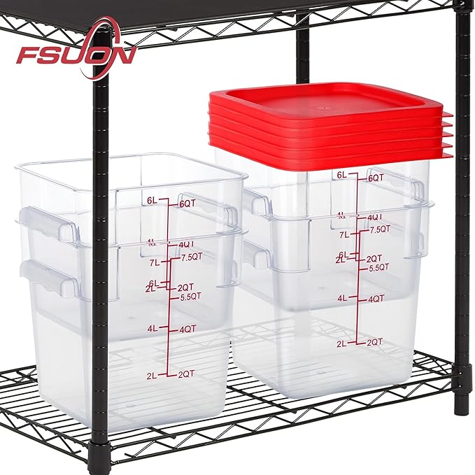 4 Pack Clear Food Storage Containers with Lids and Handles Polycarbonate Square Commercial Food Containers, NSF (8Qt)