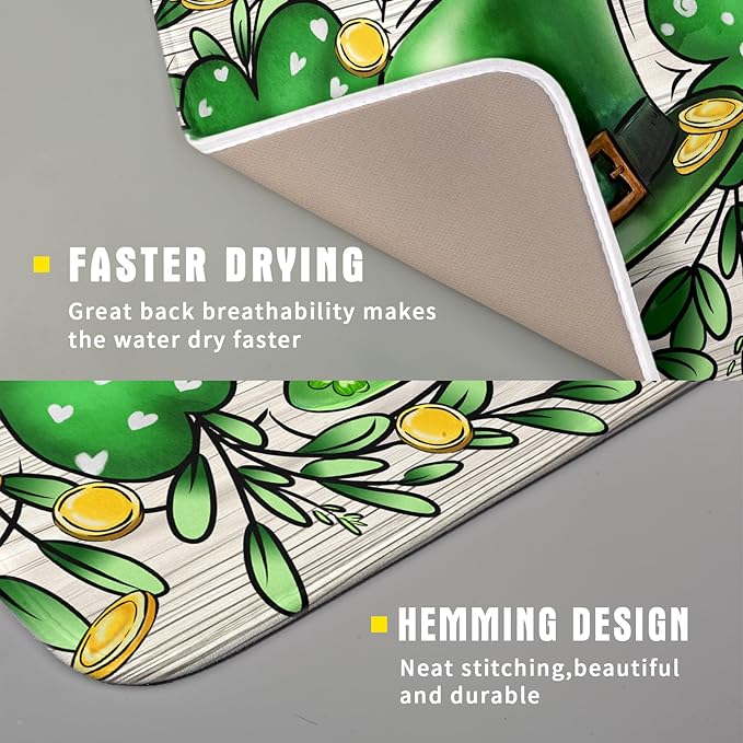 St Patrick's Day Shamrock Dish Drying Mat 16x18 inch Eucalyptus Leaves Dishes Pad Dish Drainer Mats Absorbent Fast Dry Kitchen Accessories