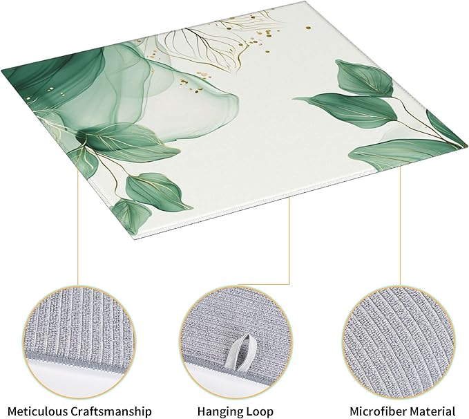 Watercolor Green Palm Leaves Dish Drying Mat 16x18 Inch, Microfiber Absorbent Fast Dry Mat Large Dish Mat Drying Kitchen Mat, Kitchen Drying Pad for Kitchen Counter Coffee Bar Decor Gifts