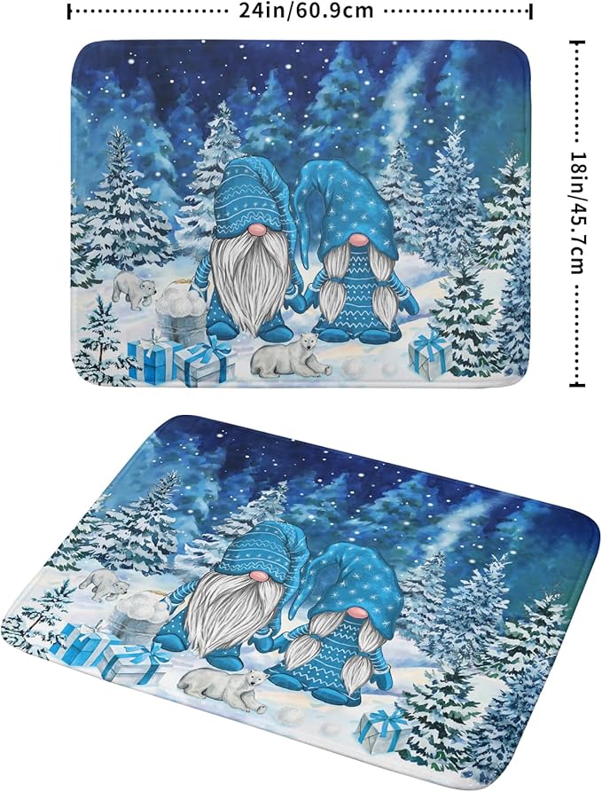 Winter Blue Gnome Dish Drying Mat for Kitchen Counter Pine Tree Microfiber Dish Pad Absorbent Reversible Fast Dry Draining Mats 18x24 Inch