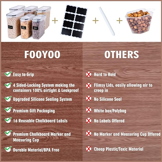 Cereal Containers Storage Set - 6 Piece Airtight Large Dry Cereal Storage Containers(4 * 4L+2 * 2.5L), BPA Free Dispenser Plastic Cereal Storage Containers with 16 Labels & Pen